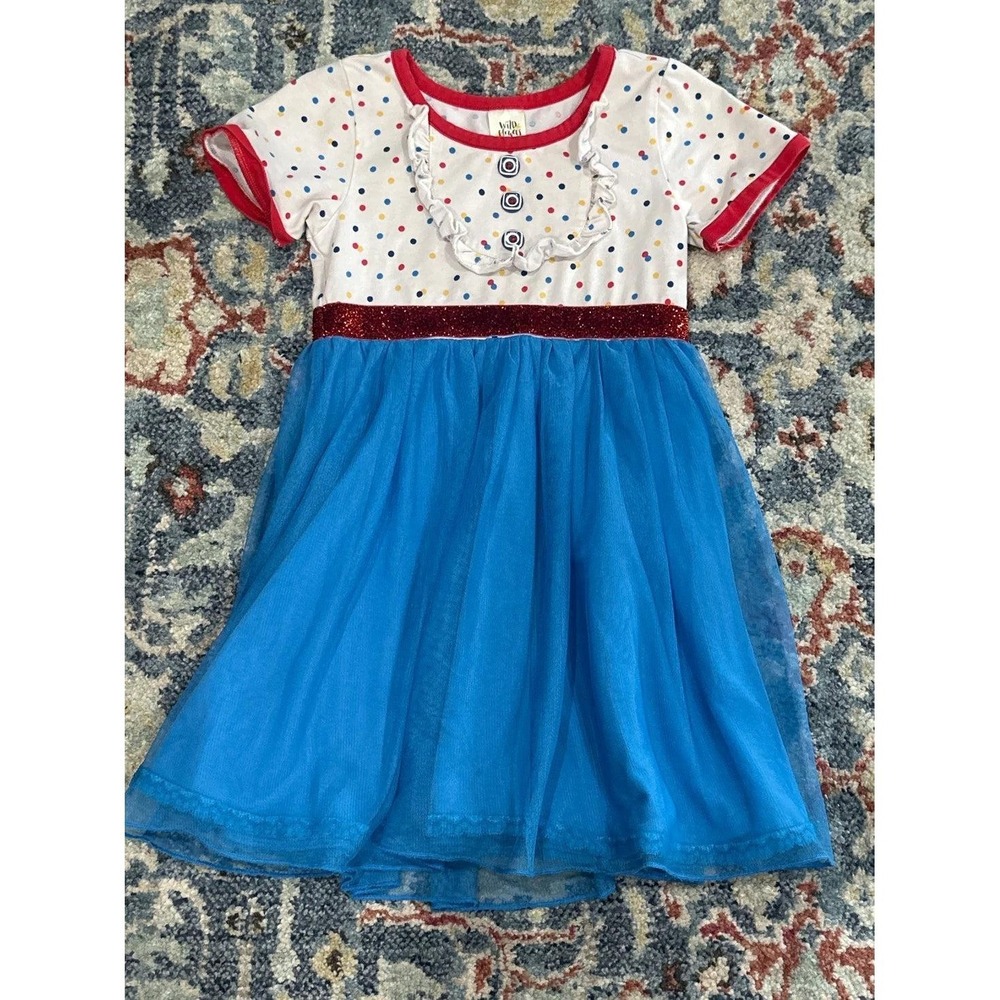 Wildflowers Tutu Dress‎ Girls Size 6 Blue Red Polka Dot Tulle